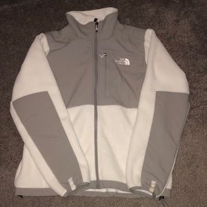 White and grey North Face Jacket